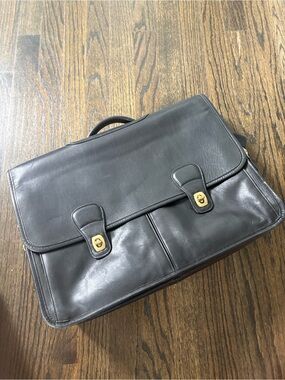 Classic Black Leather Briefcase with Gold Hardware- COACH